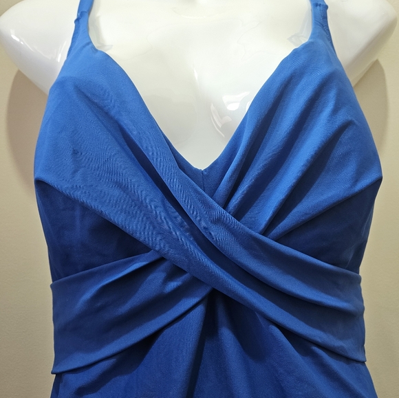 Laphe Rose Women  One Piece Swimsuit Crisscross Front Designed Blue - Picture 2 of 9
